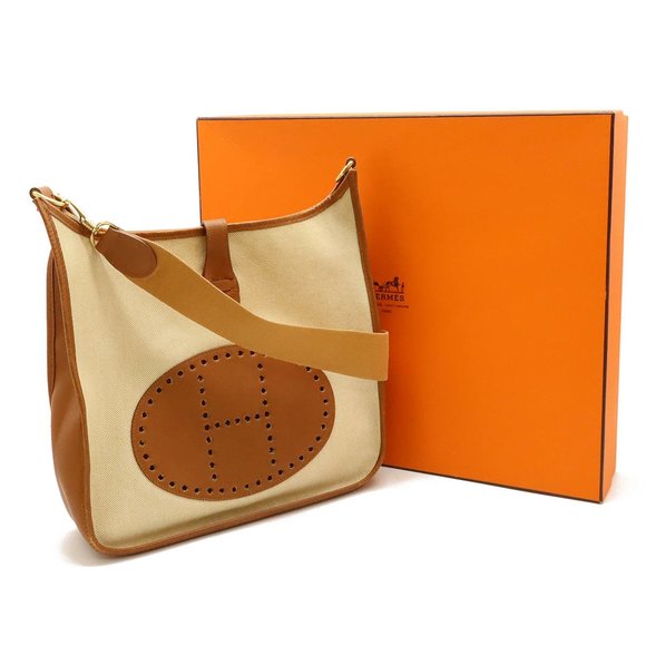 HERMES Evelyn I 1 PM Shoulder Bag Toile H Leather Light Brown Z Stamp - Picture 10 of 10